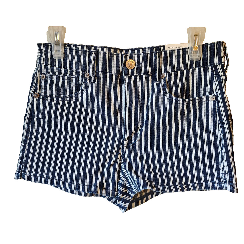 American Eagle Hi Rise Shortie Shorts Striped Denim Stretch Womens 8 NWT